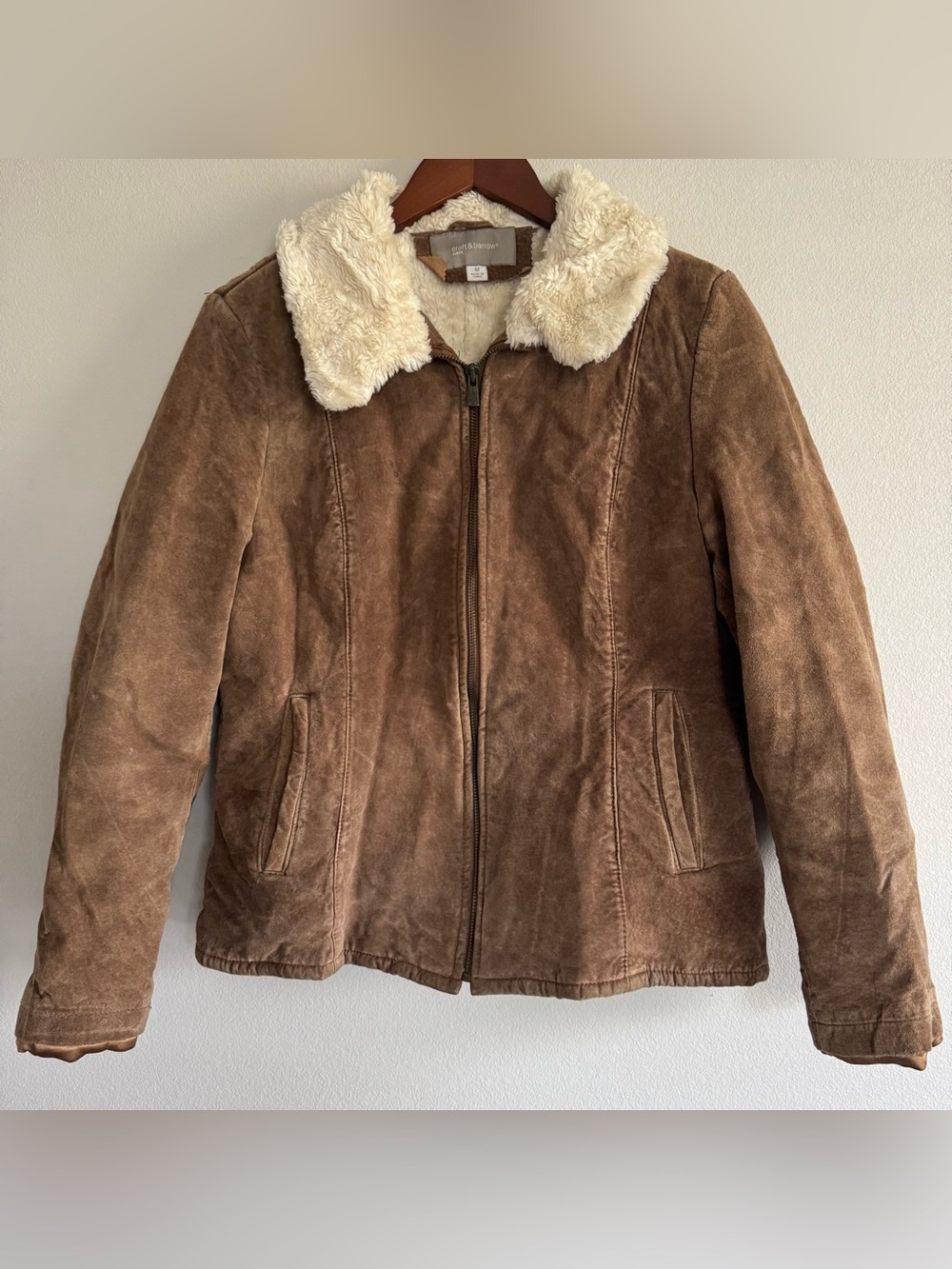 Croft & Barrow Genuine 
 Leather Sherpa Jacket Brown Y2K Western Size M